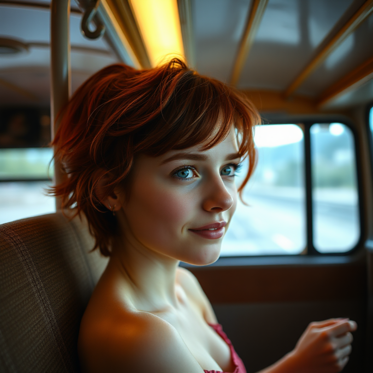 AI virtual Indie Pop singer Lilyberry posing in an old retro tram